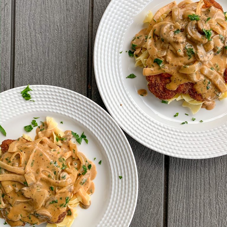 Baked Pork Chops With A Brown Mushroom Cream Sauce The