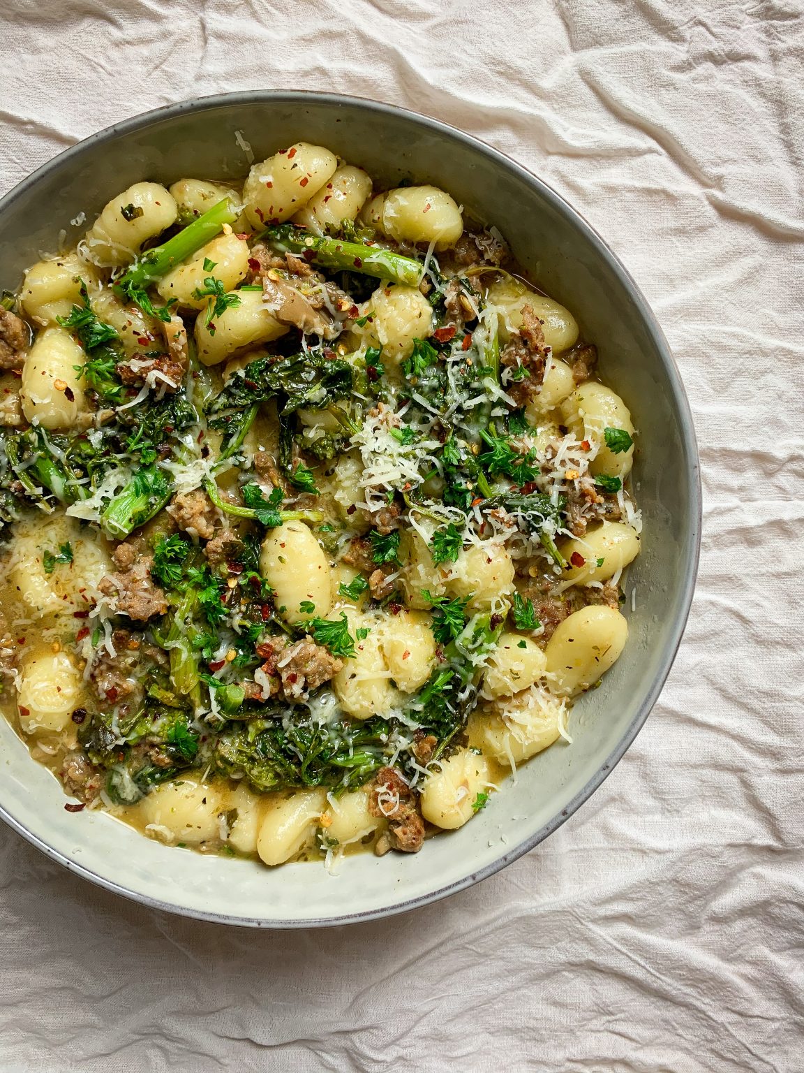 Lemon Butter Gnocchi with Spicy Sausage, Broccoli Rabe and Mushrooms ...